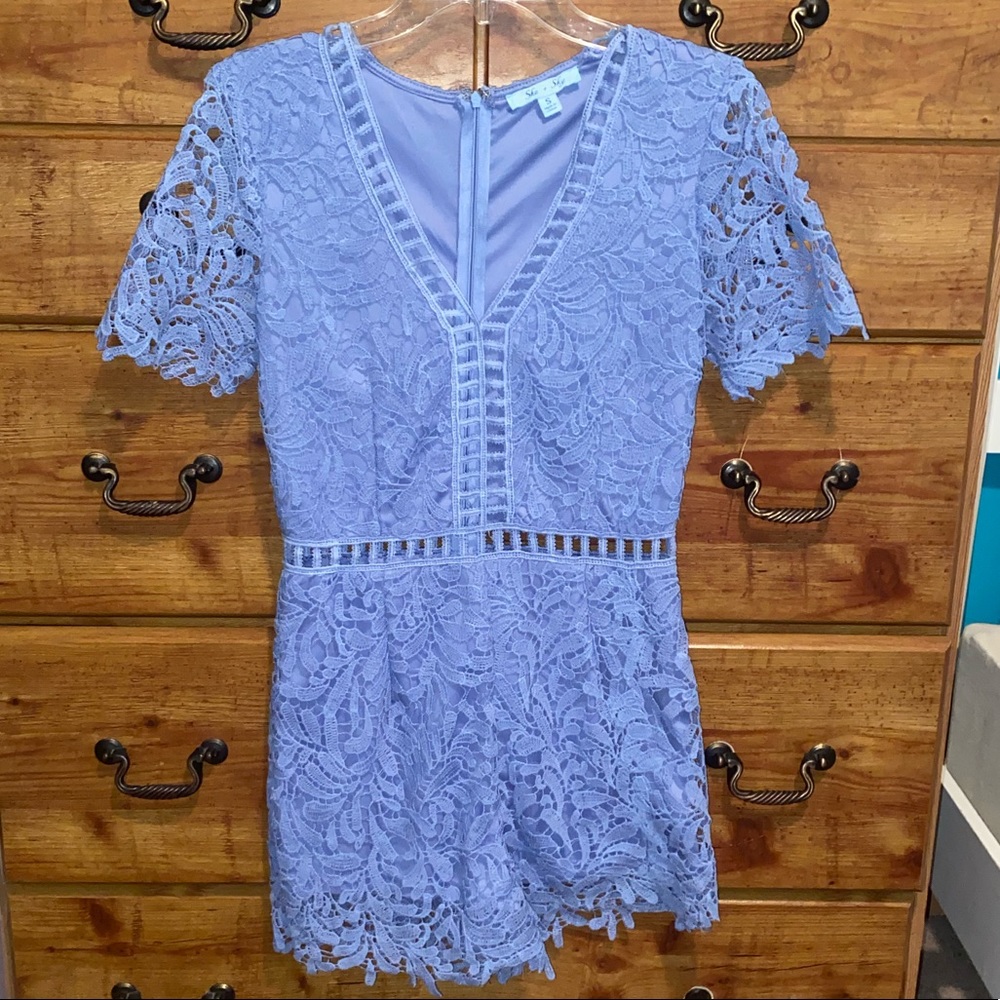 Blue, lace romper, size small